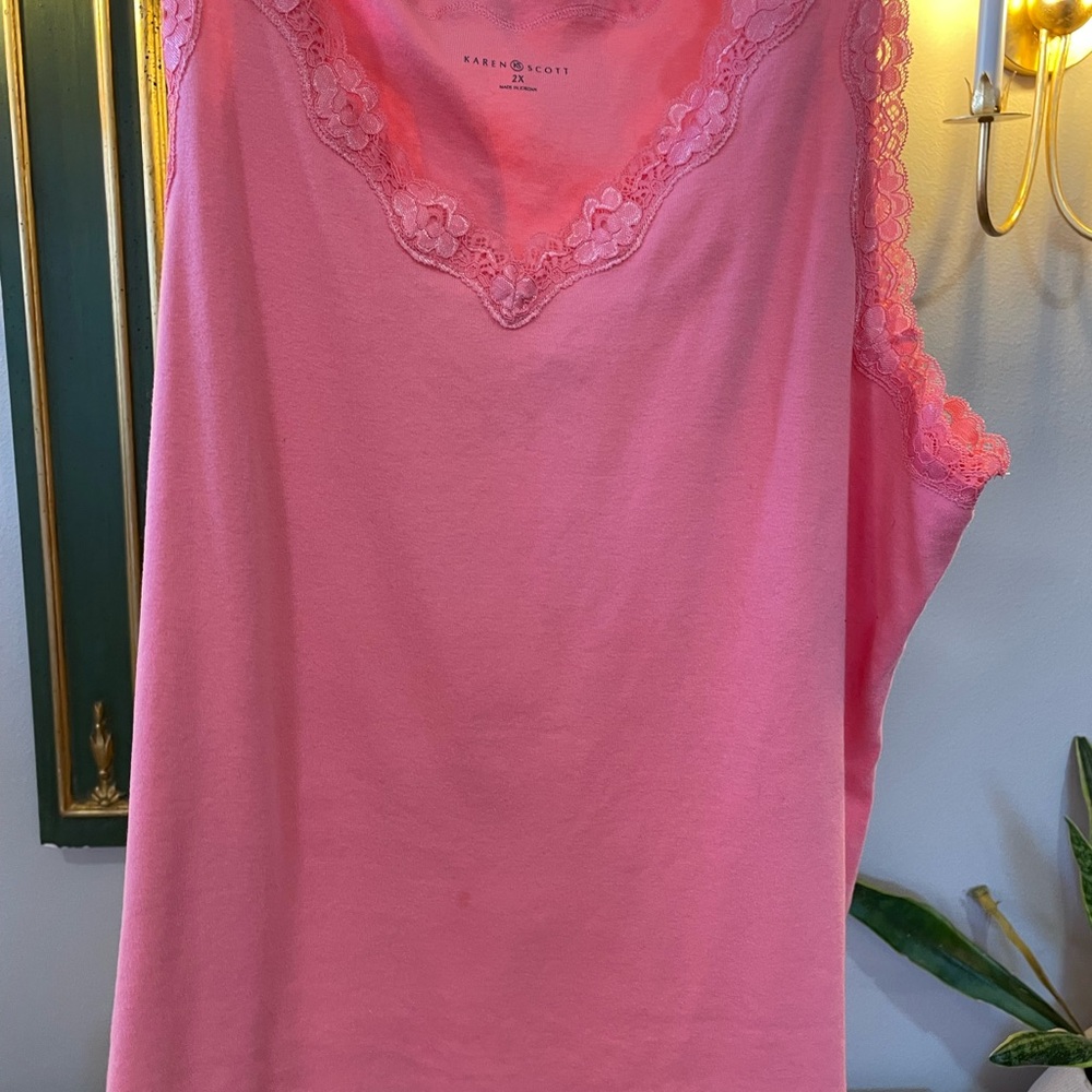 Karen Scott Coral Lace Chemise
